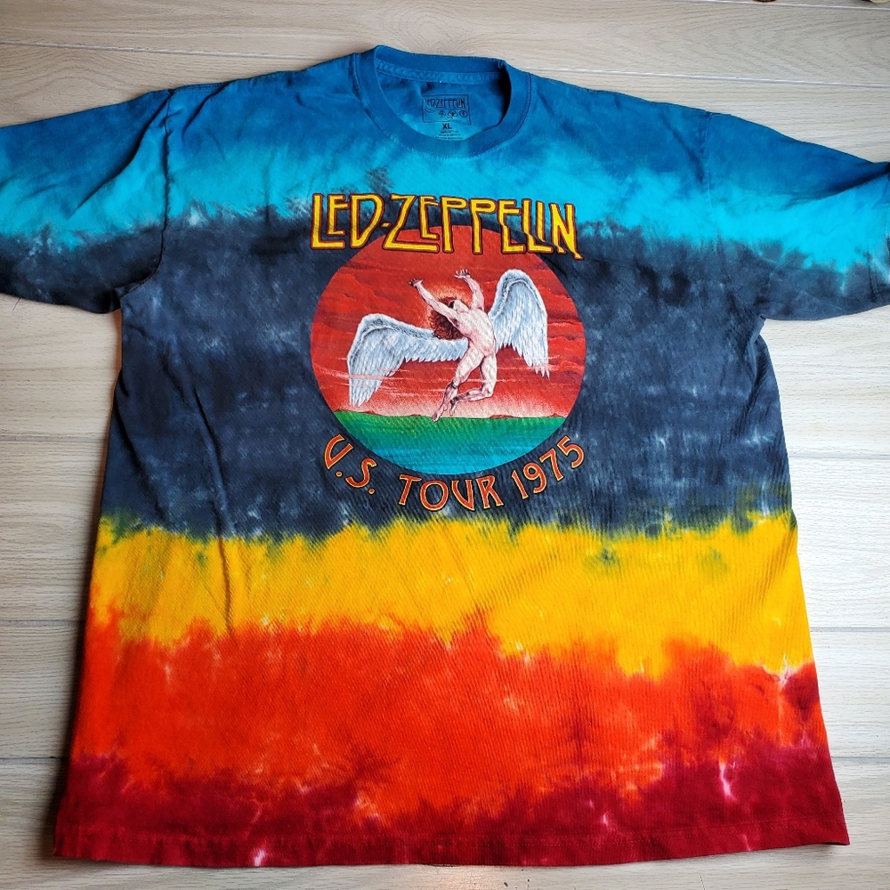 Repop Led Zeppelin 1975 Tour Shirt Tie Dye sz XL Icarus Swan Song